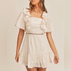 MABLE Dress Womens Size Small Alyssa Ruffle Hem Mini off white Lace Up Back
